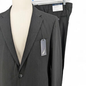 Nautica Men's Modern Fit 2 Piece Suit Jacket 44 L Pants 38x33 Black Stripe